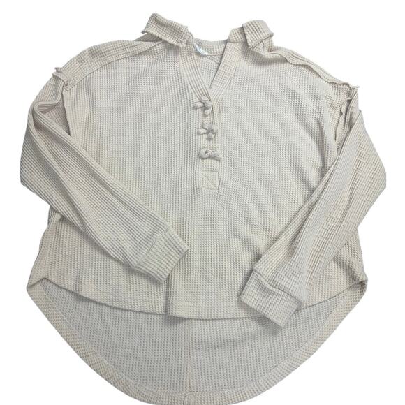Fantastic Fawn Beige Waffle Knit Henley Top Women’s Size M Long Sleeve Boho - Picture 1 of 7